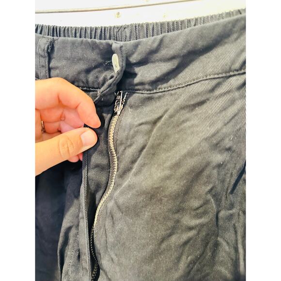 DONNI Black 100% Twill Pleated Front Button Relaxed Trousers Pants Size Medium - Picture 7 of 13